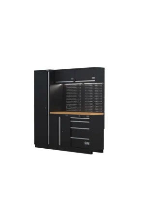 Ultimissimo Modello arredamento modulare in lamiera sogi ARR-OFF-1960-L per officina e garage - piano in legno - 1960x465x2000 mm