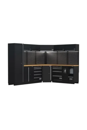 A Buon Prezzo arredamento modulare in lamiera sogi ARR-OFF-4940-L per officina e garage - piano in legno - 4940x465x2000 mm