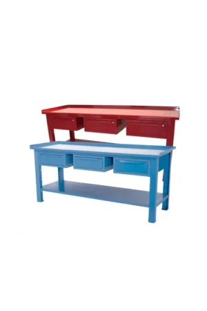 Affare banco da lavoro sogi 2 metri con piano in acciaio portata 1000 kg + 3 cassetti - blu/rossoblu