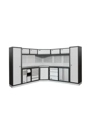 arredamento angolare per officina fervi A008L - 2800 x 2800 x 2000 h mm - piano in acciaio inox Prezzo Conveniente