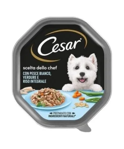 Alimento umido per cani cesar "scelta dello chef" con pesce bianco, riso e verdure 150 gr Subito Disponibile