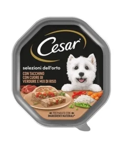 Alimento umido per cani cesar "selezioni dell'orto" con tacchino e cuore di verdure 150 gr Nuova Collezione