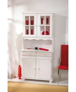 Vetrina con 2 ante in pino massello tinto bianco, 88x198x43 cm Promozione Esclusiva