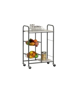Affare Carrello da cucina bianco e grigio con ruote, 57x30x85 cm