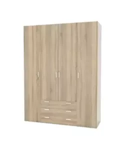 Armadio 4 ante battenti "space" con 3 cassetti effetto quercia 154x49,5x200,4h cm Prezzo Conveniente