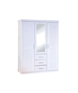 Armadio 3 ante battenti con specchio e 3 cassetti bianco 140x190x55 cm Must-Have