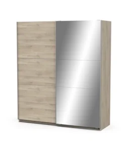 Armadio 2 ante scorrevoli "ghost" con specchio effetto quercia 194,5x59,9x203 cm Prezzo Scontato