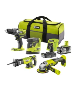 Acquista Ora Kit valigetta trapano avvitatore, smerigliatrice angolare, levigatrice palmare e seghetto gattuccio a batteria ryobi "r18dd3 + r18ag + rps18 + rrs1801" 2 batterie 18v 2ah/4ah
