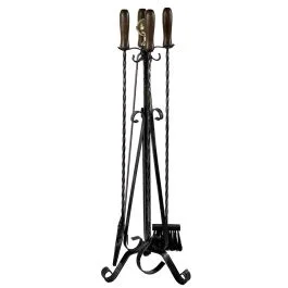 Trespolo camino in ferro battuto con manici in legno h.90 cm composto da 4 accessori Super Prezzo