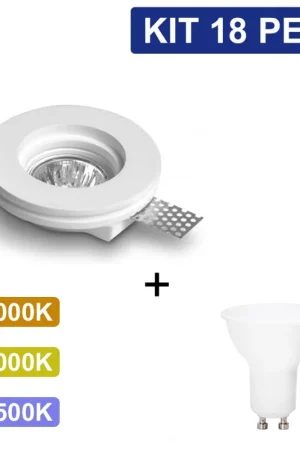 Spedito Oggi KIT 18 Portafaretti Gesso Ceramico Slim Rotondo da Incasso + 18 Lampadine GU10