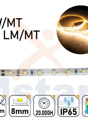 Striscia Led 6W/MT 24V PCB 8mm 300 Led SMD 2835 IP65 3000K 5MT Nuova Collezione