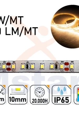 Striscia Led 12W/MT 24V PCB 10mm 600 Led SMD 2835 IP65 3000K 5MT Più Venduto