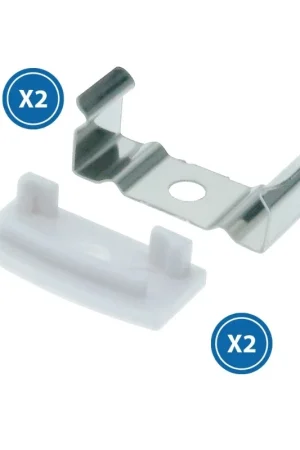 Confezione 2 Tappi e 2 Graffette Clips Per Profilo Piatto Bianco LM3716 Direttamente Dal Produttore