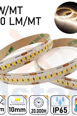 Striscia Led 16W/MT 24V PCB 10mm 1200 Led SMD 2835 IP65 4000K 5MT Spedito Oggi