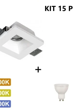 Ultimissimo Modello KIT 15 Portafaretti Gesso Ceramico Quadrato da Incasso + 15 Lampadine GU10