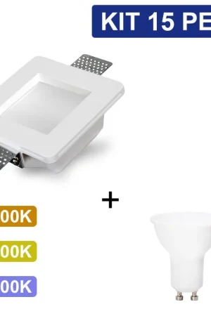 Spedito Oggi Kit 15 Portafaretto in Gesso Ceramico Quadrato Con Vetro + 15 Lampadine GU10