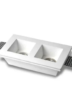 Ultime Pezzi Portafaretto in Gesso Ceramico Quadrato Alto Doppio da Incasso per GU10/MR16