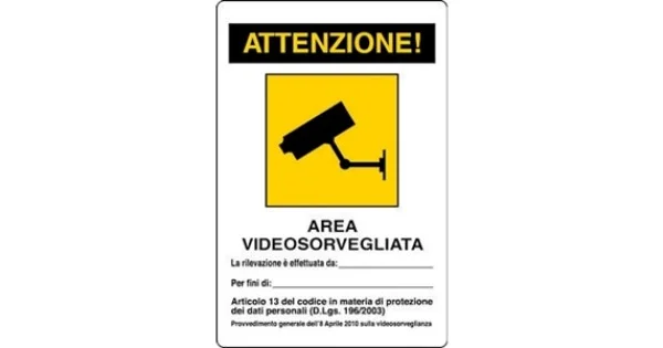 Economico CARTELLO ALL. MM.300X200 ATTENZIONE! AREA VIDEOSORVEGLIATA