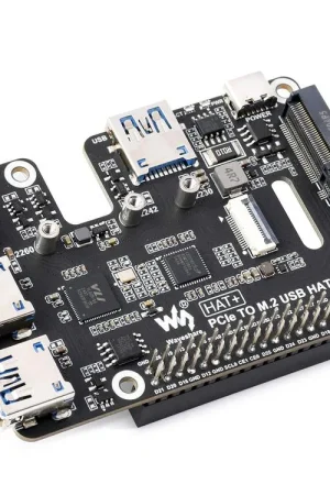 Waveshare PCIe A USB 3.2 Gen1 E M.2 HAT Per Raspberry Pi 5, Supporta Drive A Stato Solido Con Protocollo NVMe, Espande 4 Porte USB 3.2, Lettura / Scrittura Ad Alta Velocità, HAT+ Standard Prezzo Conveniente