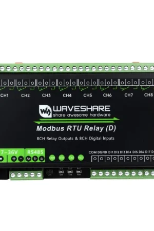 Waveshare Modulo relè Modbus RTU industriale 8 canali (D) con ingresso digitale e interfaccia RS485, circuiti di protezione multi-isolamento, alimentazione 7~36V. Ultima Occasione