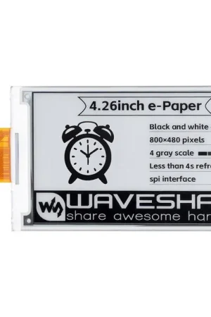 Waveshare Display E-Paper grezzo da 4,26 pollici, 800x480, Nero/Bianco, Comunicazione SPI Offerta Lampo