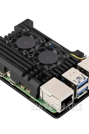 Waveshare Custodia in lega di alluminio per Raspberry Pi 5, doppie ventole di raffreddamento. Più Venduto