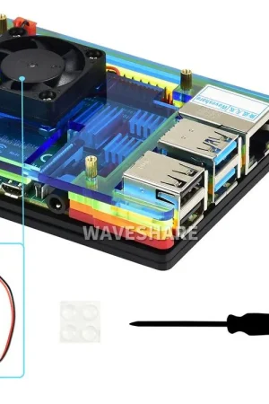 A Buon Prezzo Waveshare Custodia arcobaleno colorata in acrilico per Raspberry Pi 4, con ventola di raffreddamento.