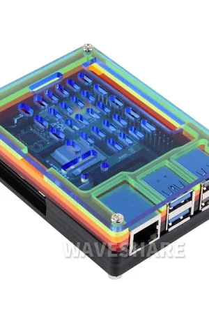 Waveshare Custodia Acrilica Arcobaleno per Raspberry Pi 5, Custodia Acrilica Colorata e Traslucida, Supporta l'Installazione del Raffreddatore Attivo Ufficiale. Quantità Limitata