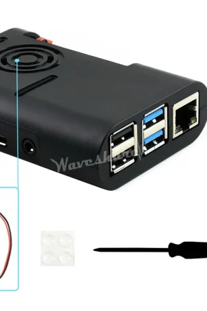 Waveshare Custodia nera in ABS per Raspberry Pi 4, con ventola di raffreddamento. Spedizione Gratuita